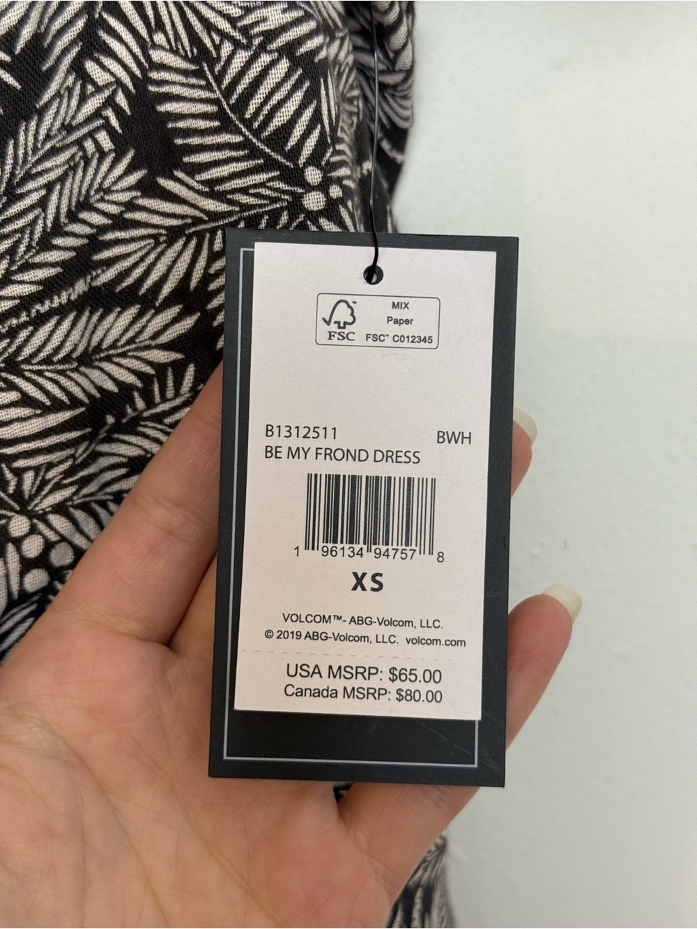 Volcom NWT Be My Frond Dress Black White Tropical Button Front Cotton Mini Xs - Picture 9 of 10
